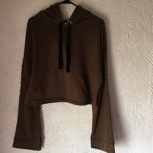 Essue brown cropped hoodie studded arms
